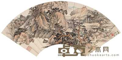 应野平 松溪幽壑图 扇片